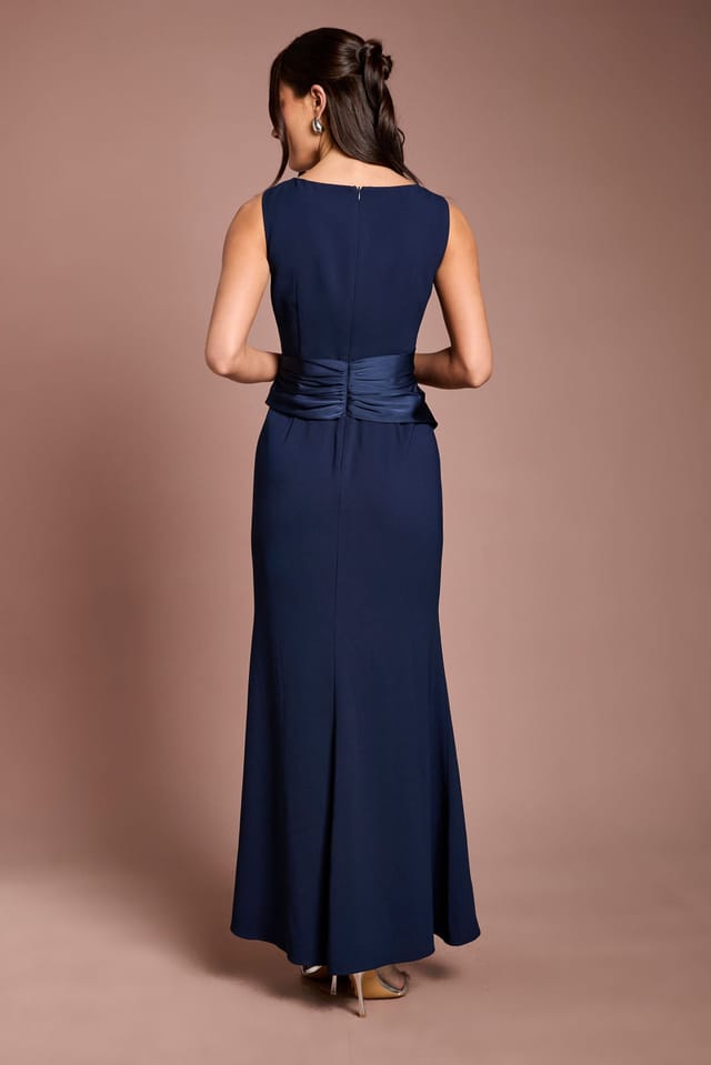 Coast Coast Women's Sleeveless Round Neck Sash Waist Maxi Bridesmaid Dress in Navy - 3