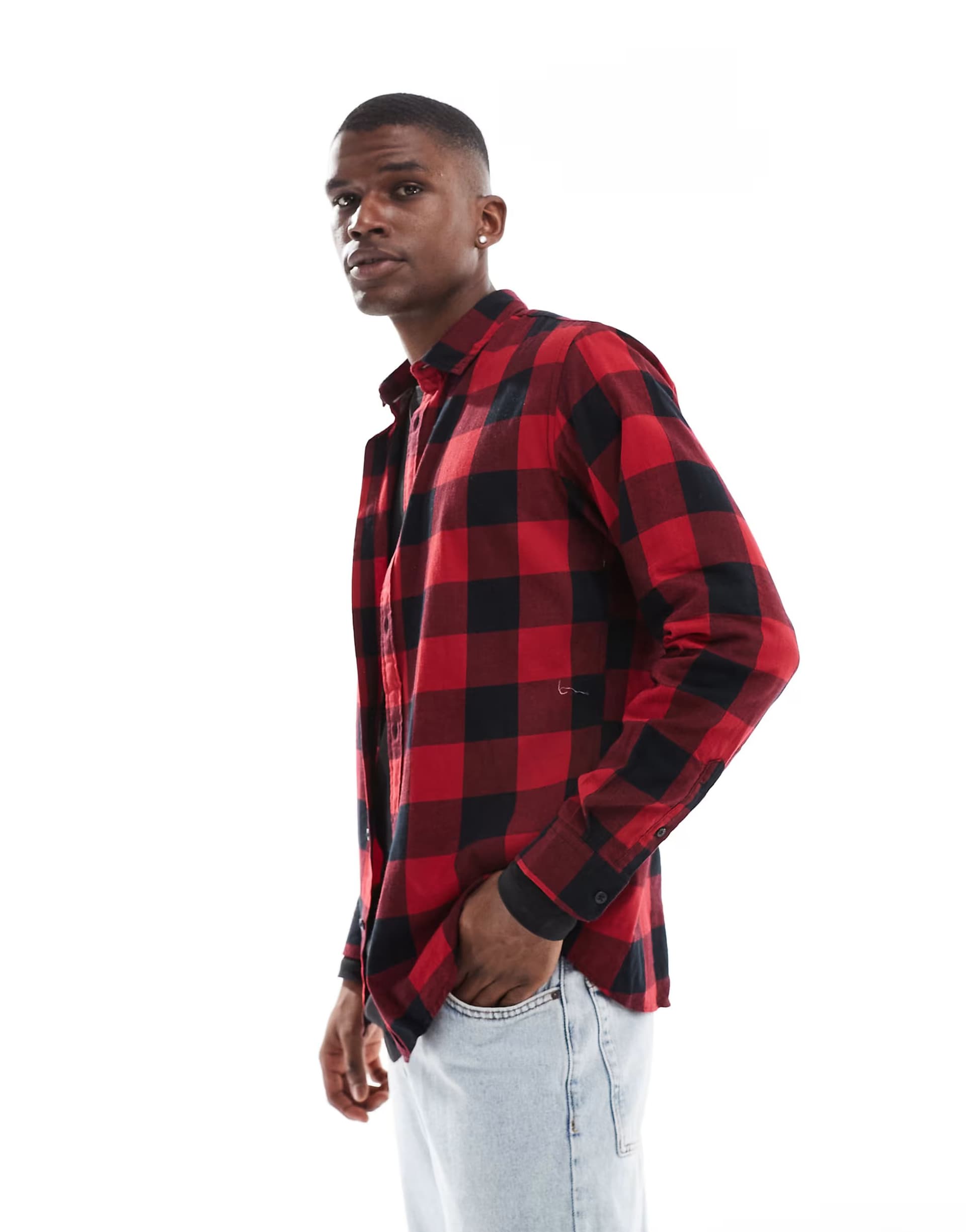 ASOS ASOS Jack & Jones Red & Black Check Long-Sleeve Shirt
