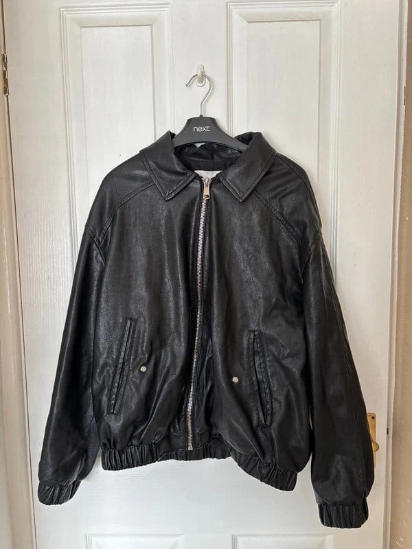 Bershka Black Leather Bomber Jacket