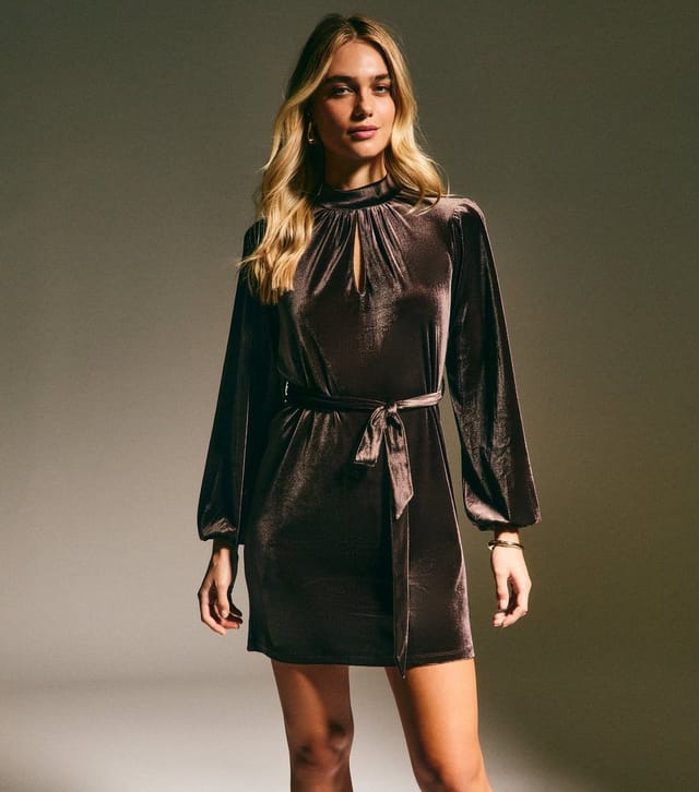 New Look Women's Mink Velvet Long Sleeve Belted Mini Dress New Look - 2