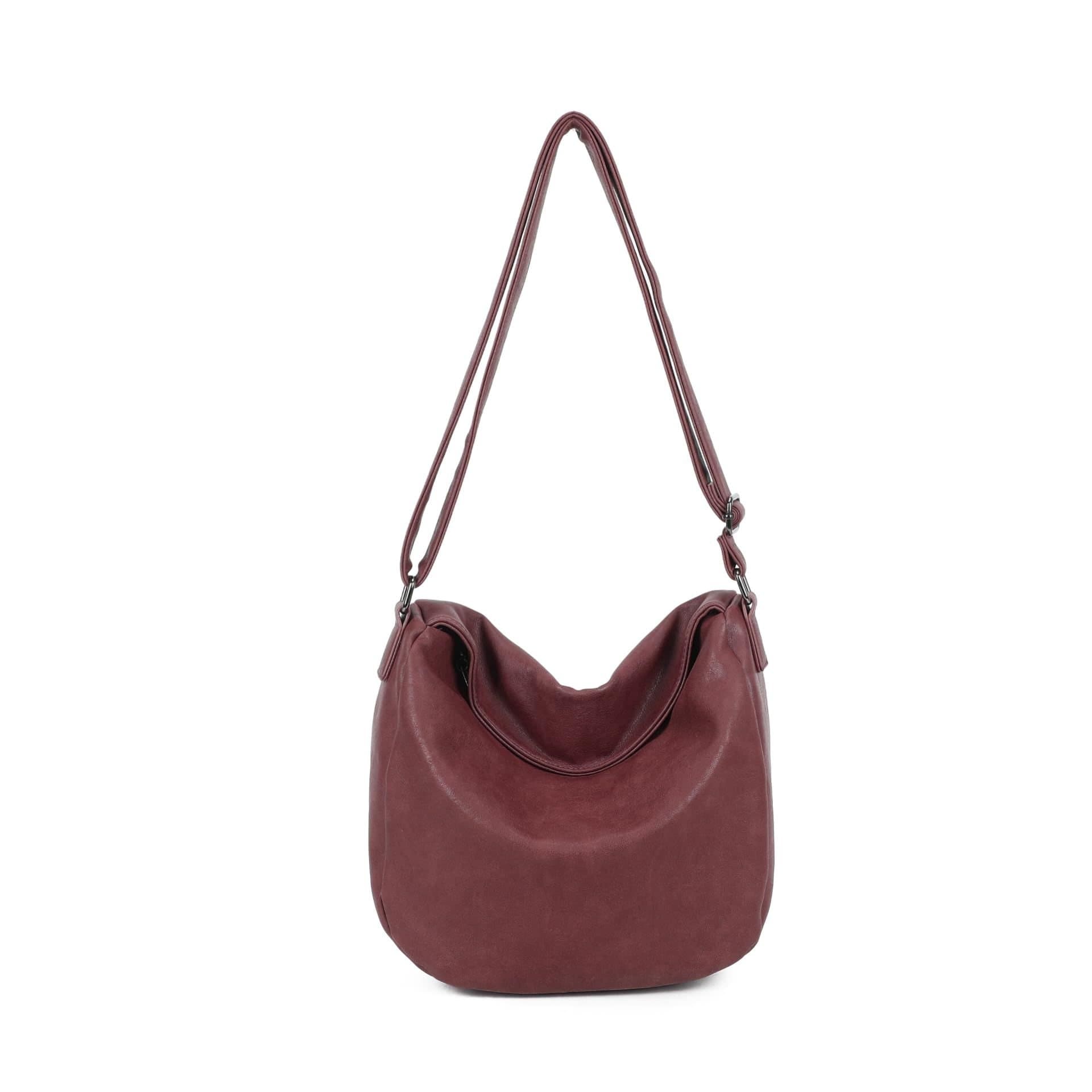 Woodland Leathers Woodland Leathers Women's Slouch Shoulder Bag, Long Strap Crossbody Hobo Bag in Burgundy