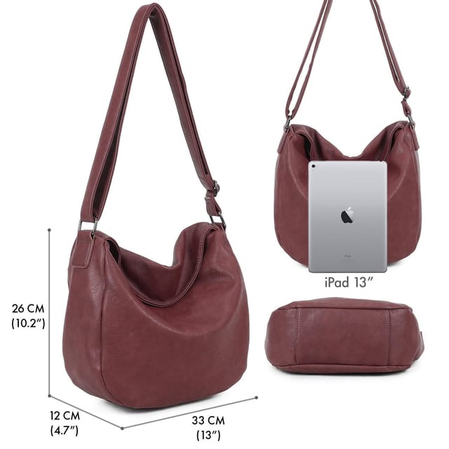 Woodland Leathers Woodland Leathers Women's Slouch Shoulder Bag, Long Strap Crossbody Hobo Bag in Burgundy - 2