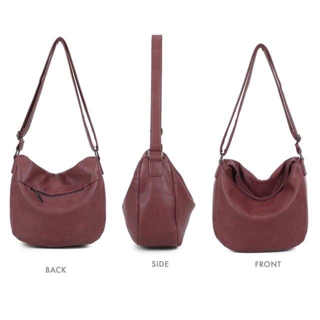 Woodland Leathers Woodland Leathers Women's Slouch Shoulder Bag, Long Strap Crossbody Hobo Bag in Burgundy - 3