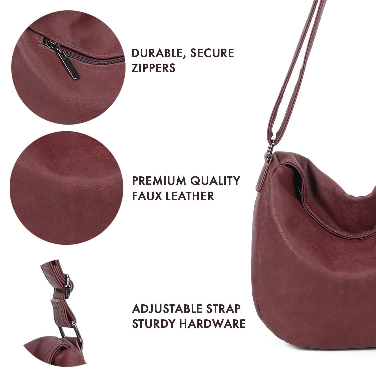 Woodland Leathers Woodland Leathers Women's Slouch Shoulder Bag, Long Strap Crossbody Hobo Bag in Burgundy - 4