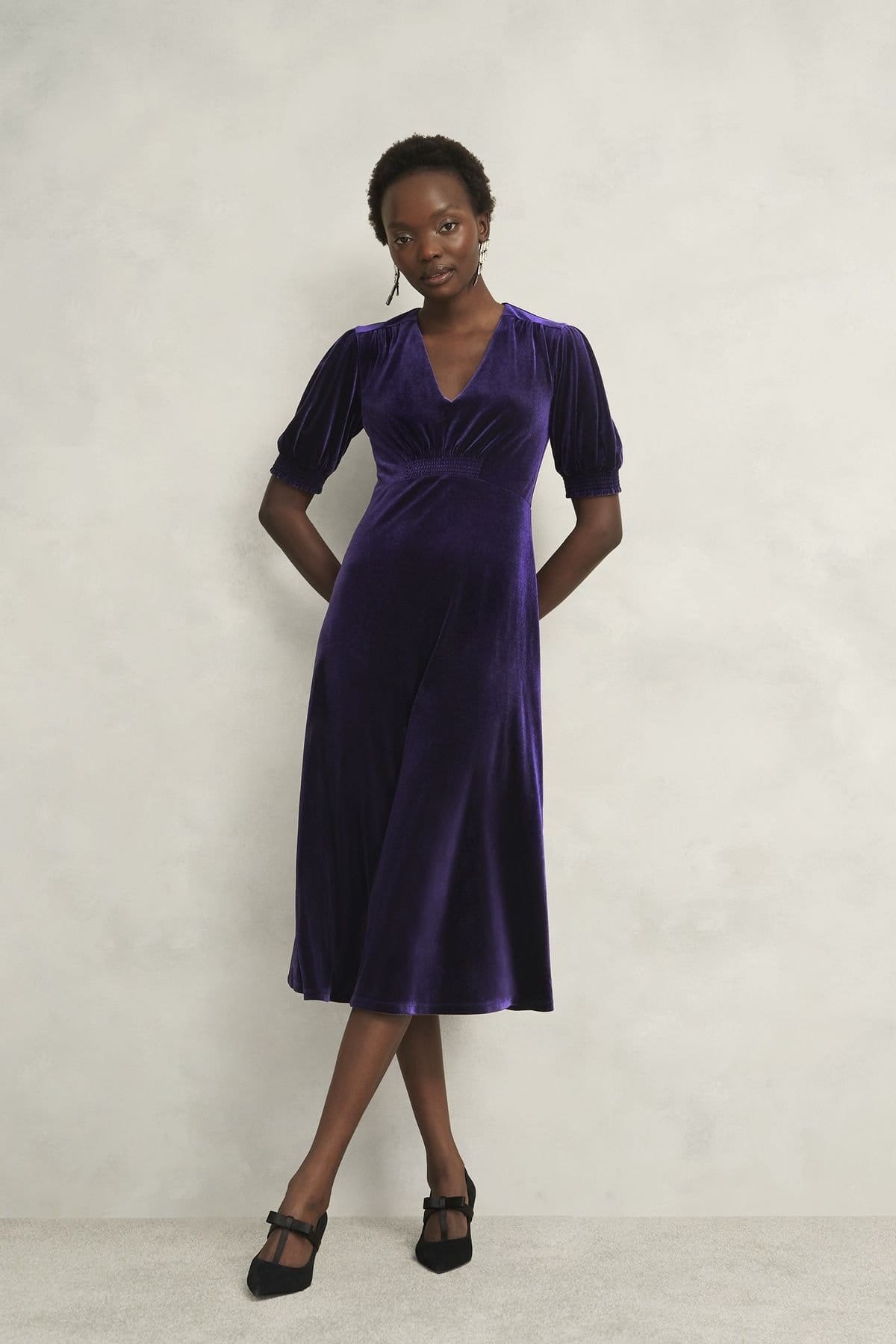 Hobbs London Aubergine Velvet Midi Dress