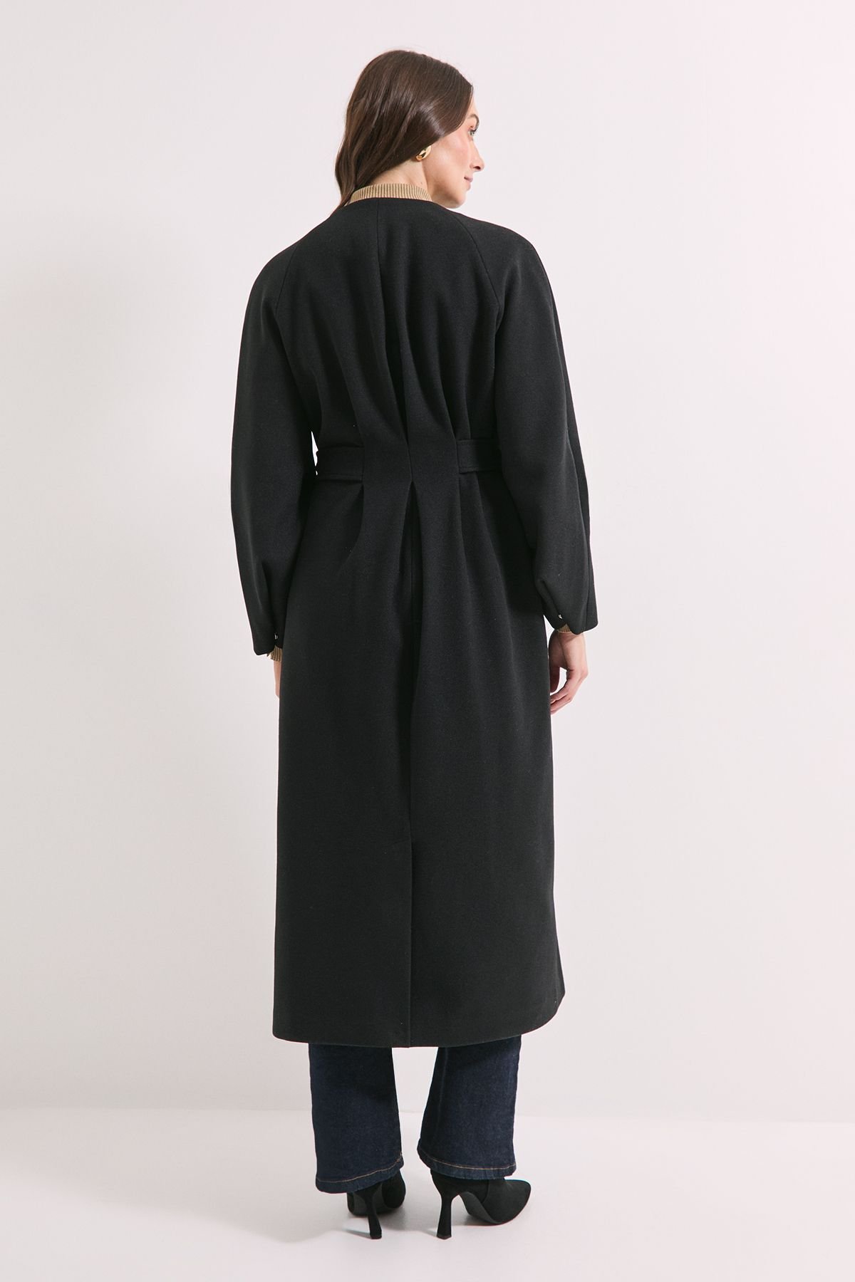 Wallis Wallis Women's Principles by Collarless Belted Maxi Coat in Black - 3