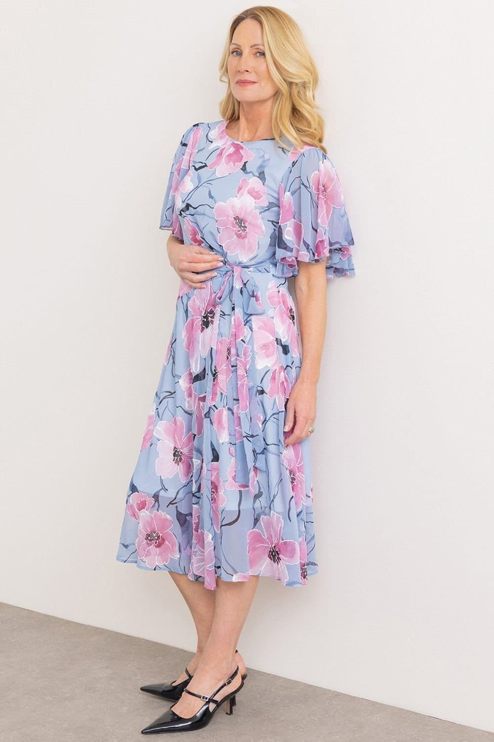 Anna Rose Anna Rose Women's Floral Print Wrap Midi Dress in Blue