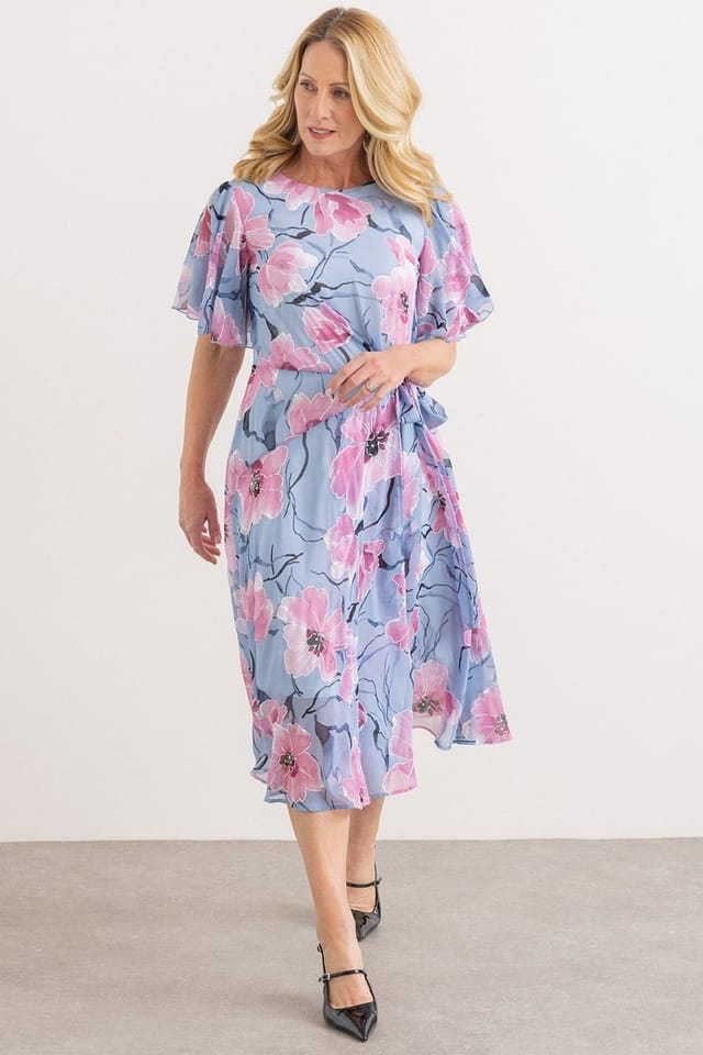 Anna Rose Anna Rose Women's Floral Print Wrap Midi Dress in Blue - 2