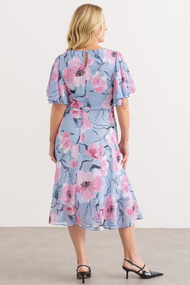 Anna Rose Anna Rose Women's Floral Print Wrap Midi Dress in Blue - 3