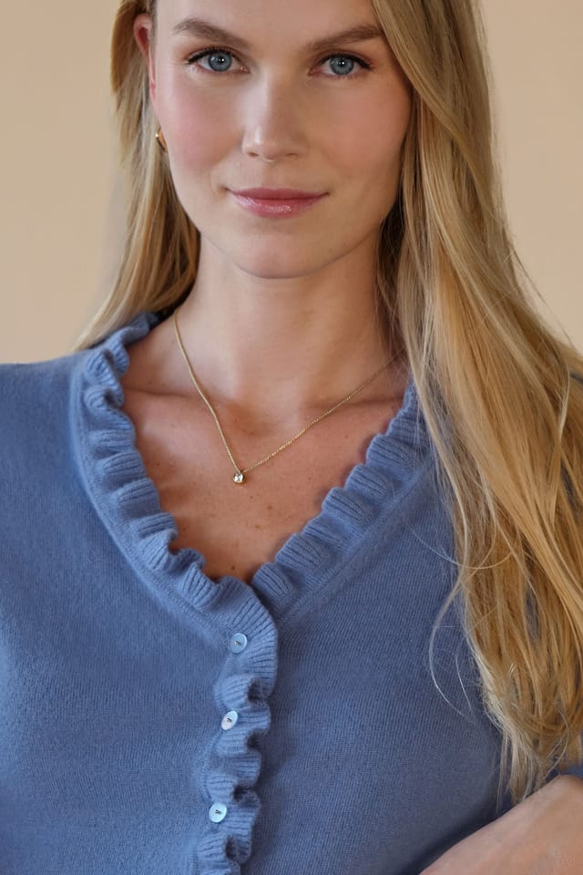 Pure Collection Pure Collection Women's Cashmere Ruffle Cardigan in Mid Blue - 2