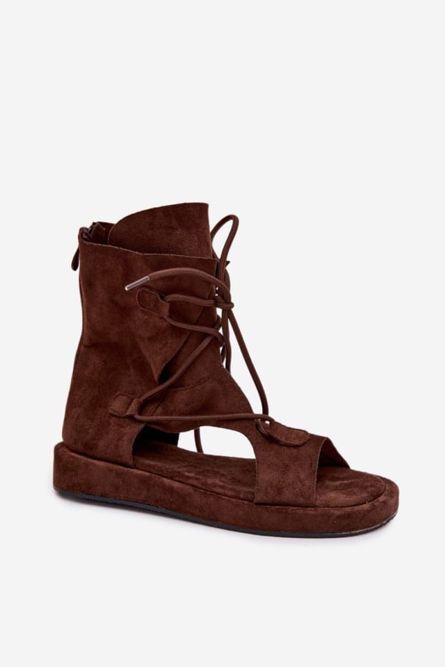 Love Lace Love Lace Women's Stylish High Upper Sandals with Front Lacing & Zip Closure in Brown - 2