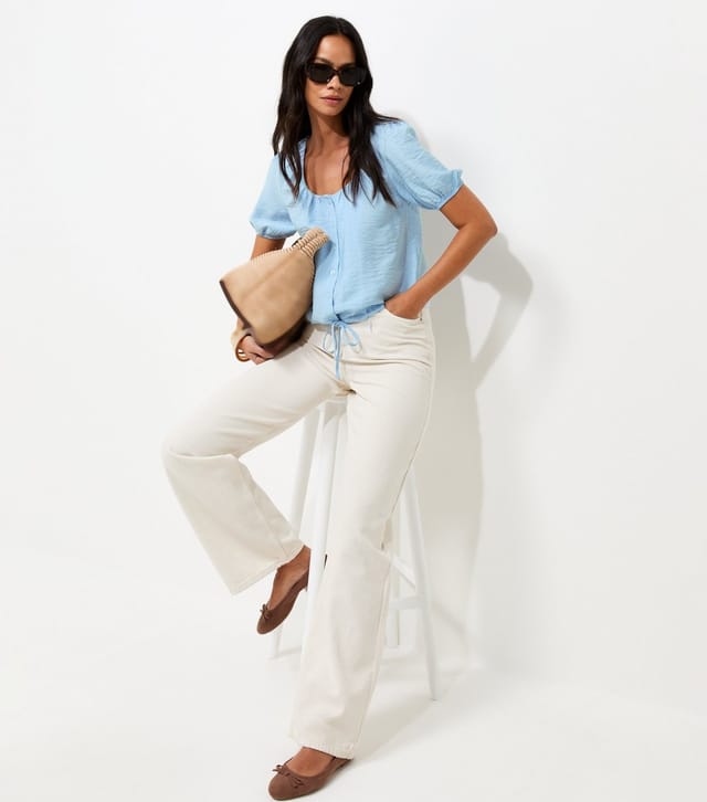 New Look Women's Light Blue Button Drawstring Bubble Hem Blouse New Look - 2