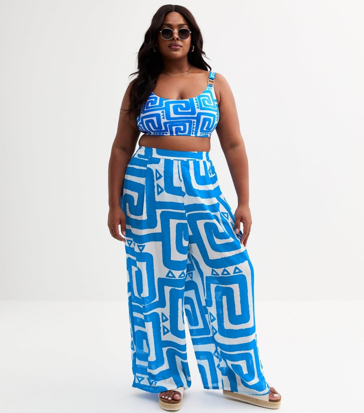 New Look Women's Plus Size Blue Swirl Print Trousers Curves New Look