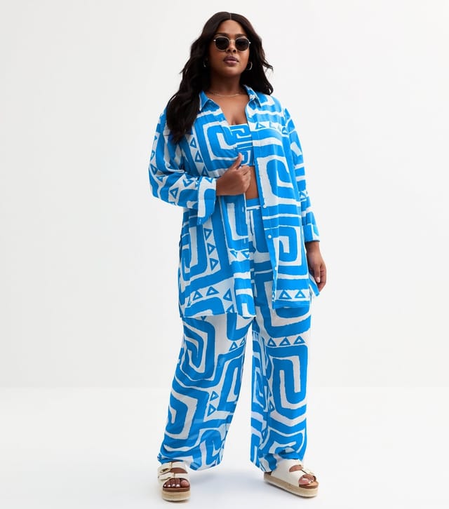 New Look Women's Plus Size Blue Swirl Print Trousers Curves New Look - 2