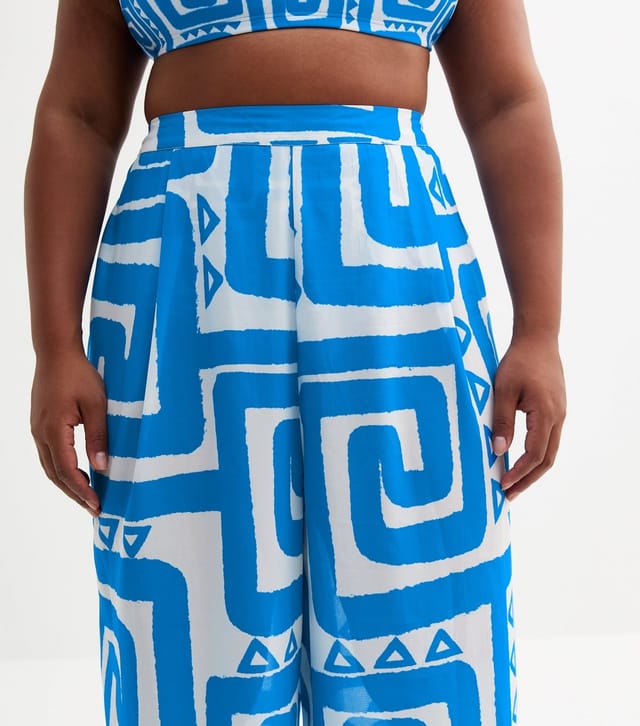 New Look Women's Plus Size Blue Swirl Print Trousers Curves New Look - 3