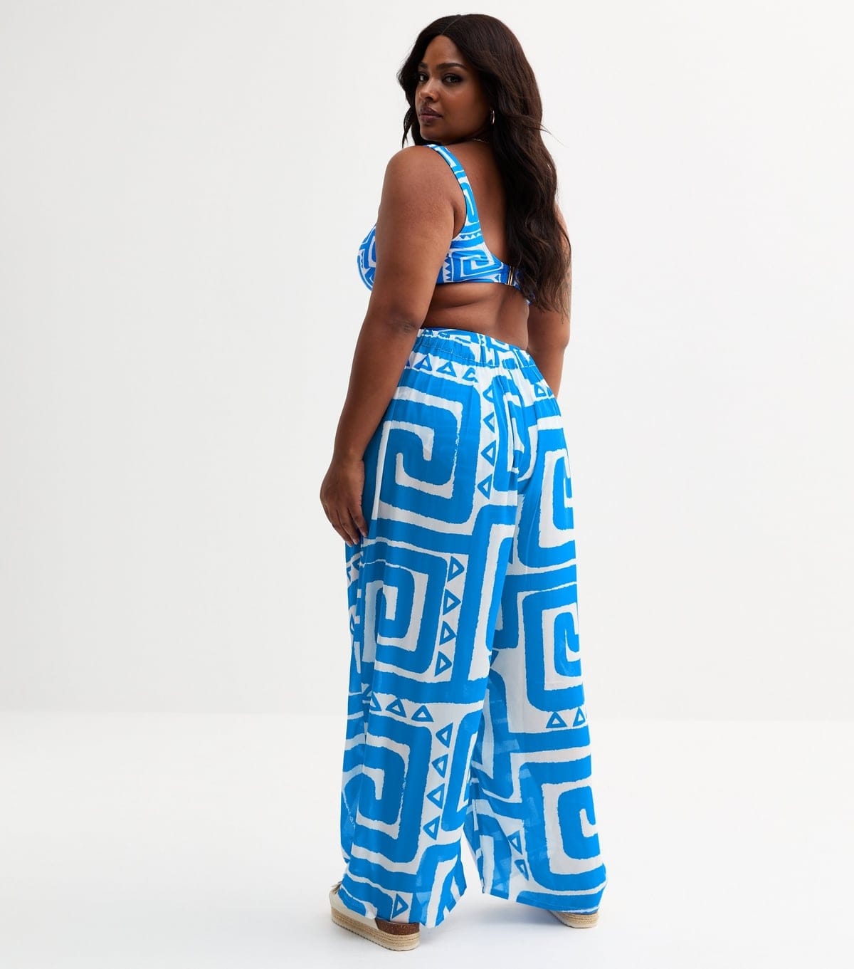 New Look Women's Plus Size Blue Swirl Print Trousers Curves New Look - 4