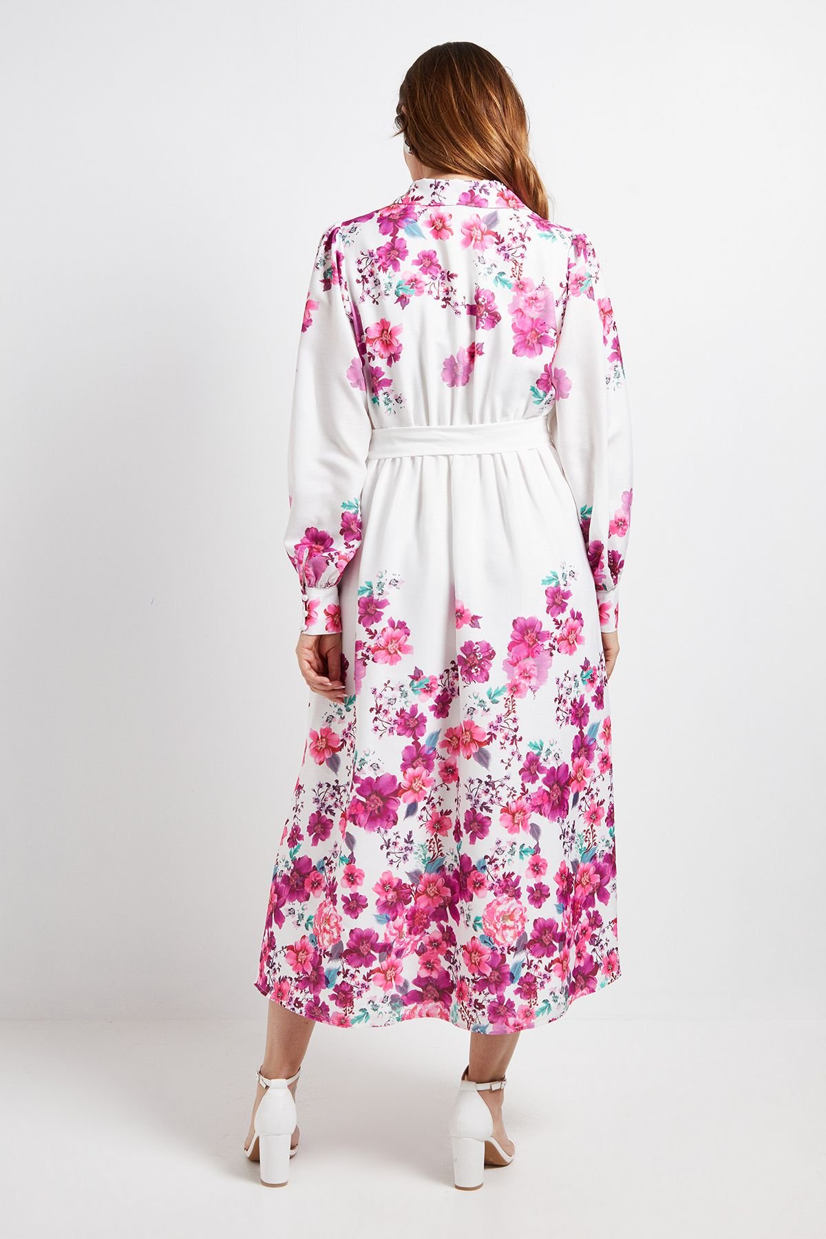 Wallis Wallis Women's Floral Belted Midi Shirt Dress in Ivory - 3