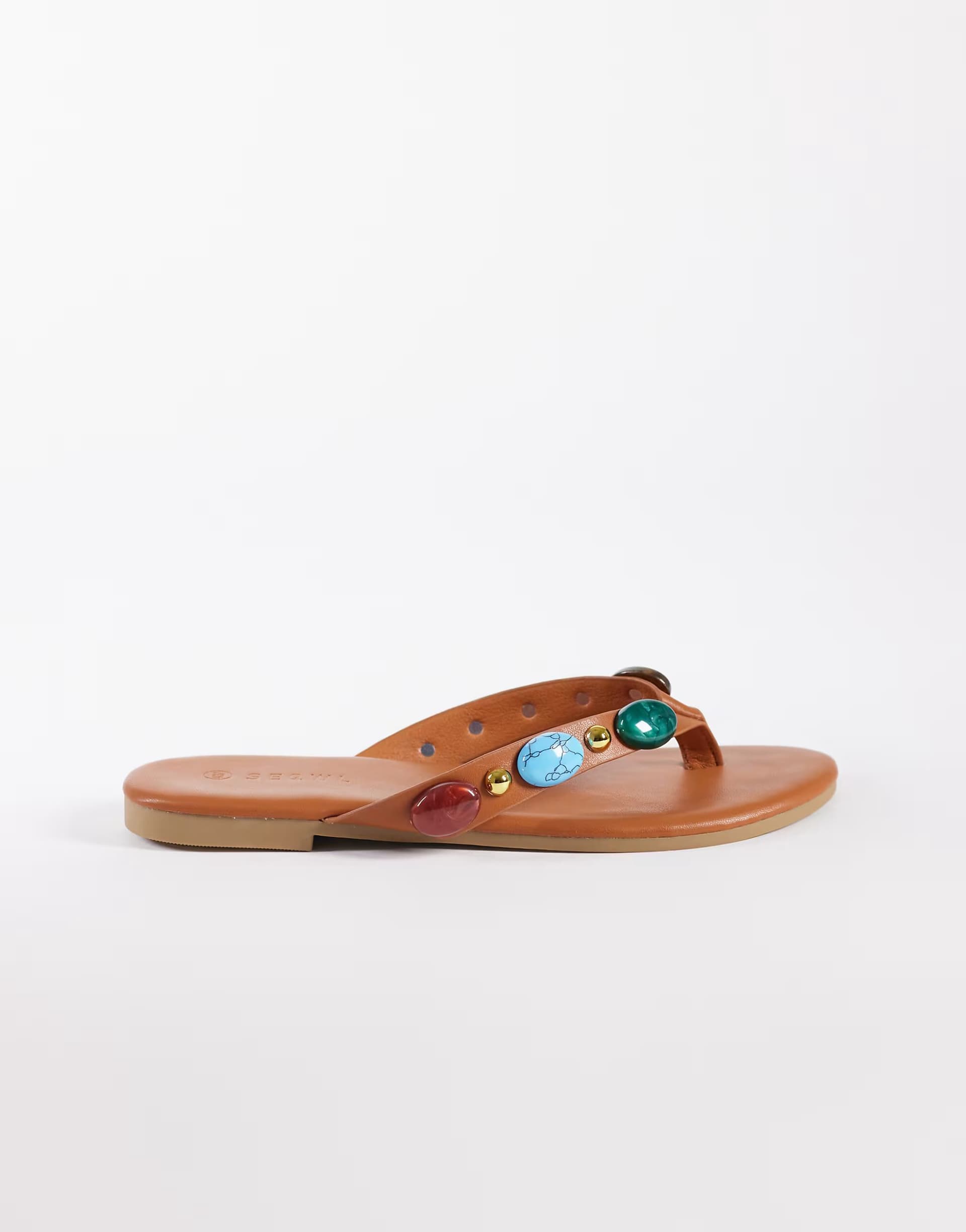 ASOS SEQWL embellished flip flops in brown