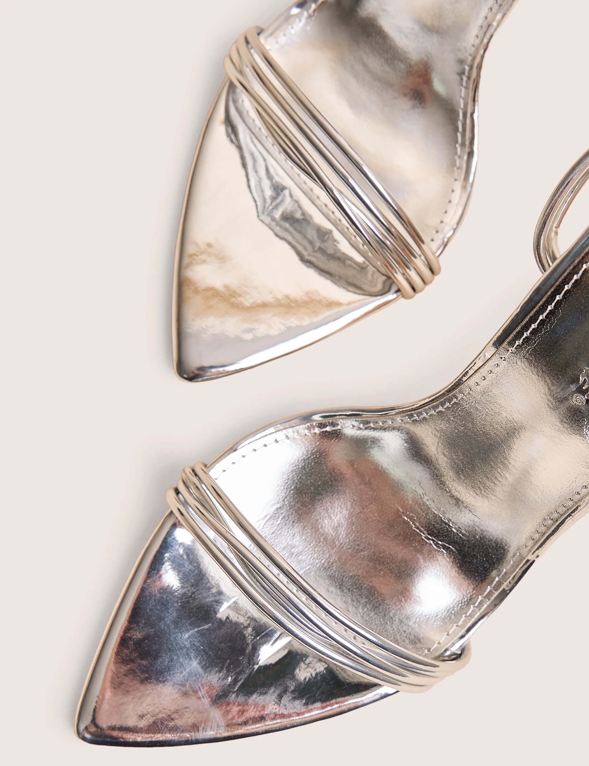 Public Desire Merlot Mirror Silver Pu Lace Up Wrap Around Pointed Toe Stiletto Heels - 4