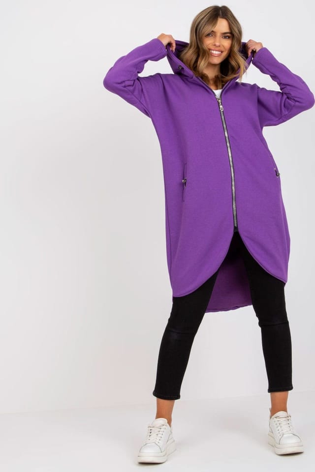 Love Lace Love Lace Women's Extended Cut Zipper Hood Sweatshirt in Violet - 2
