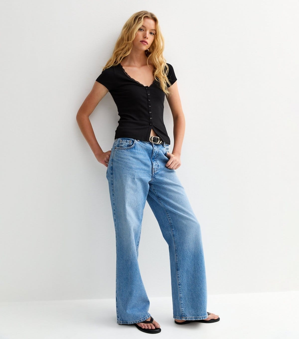 New Look Women's Black Corset Detail Button Through Top New Look - 3