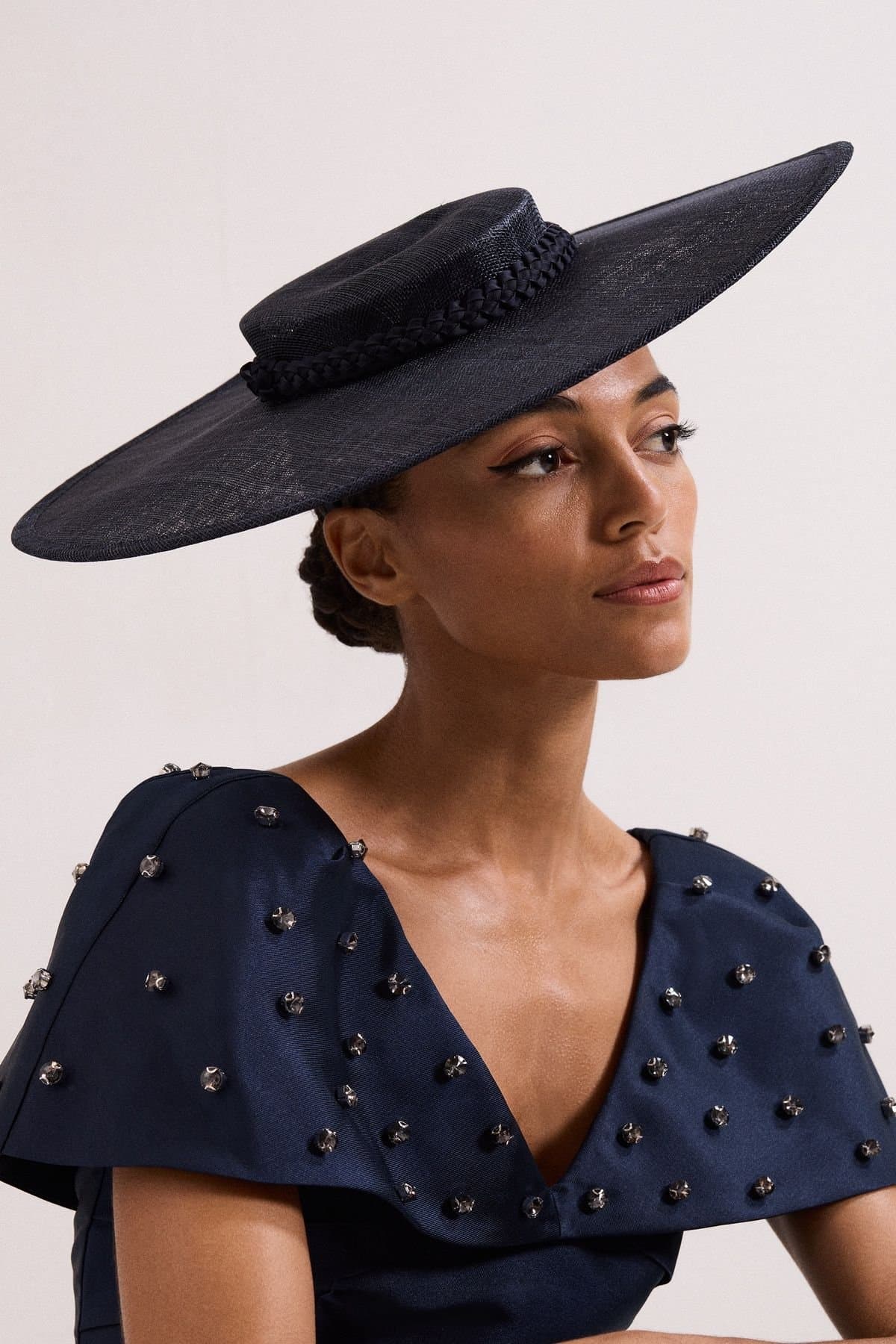 Phase Eight Phase Eight Women's Wide Brim Boater Fascinator in Dark Navy