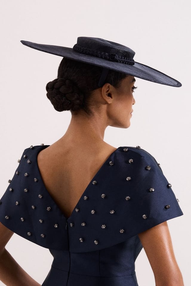 Phase Eight Phase Eight Women's Wide Brim Boater Fascinator in Dark Navy - 3