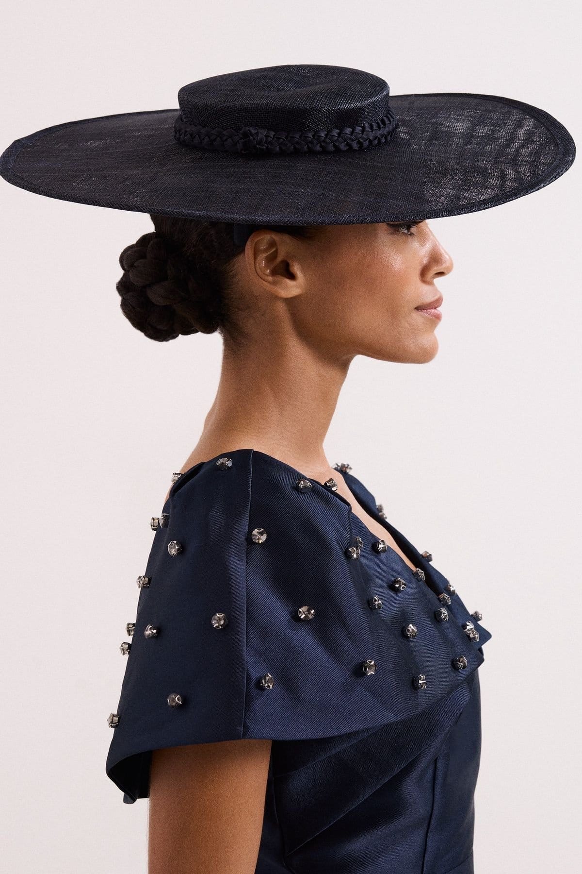 Phase Eight Phase Eight Women's Wide Brim Boater Fascinator in Dark Navy - 4