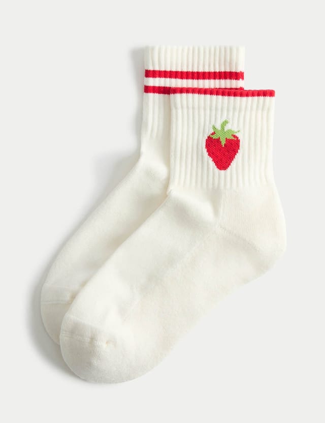 Marks & Spencer M&S 2 Pack Cotton Rich Fruit Quarter Socks White Mix - 2