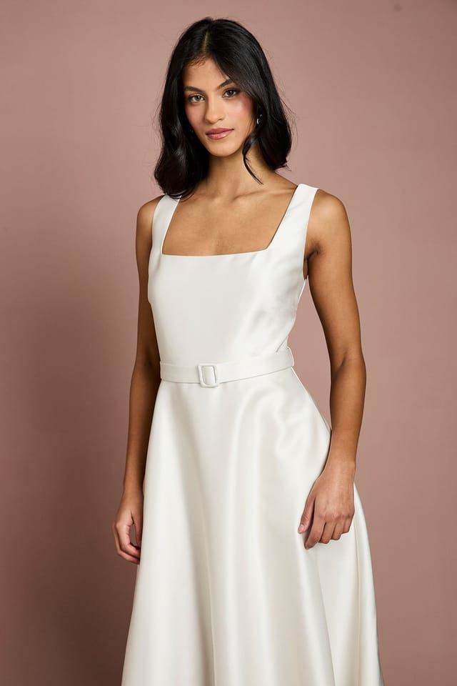 Coast Coast Women's Petite Belted Twill Midi Dress in Champagne - 2