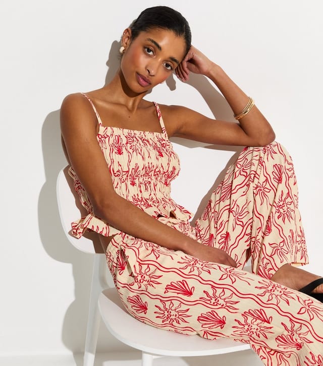 New Look Women's Red Sun Print Wide Leg Beach Trousers New Look - 2
