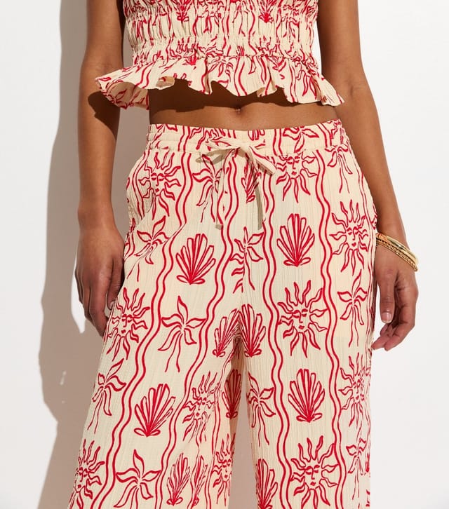 New Look Women's Red Sun Print Wide Leg Beach Trousers New Look - 3