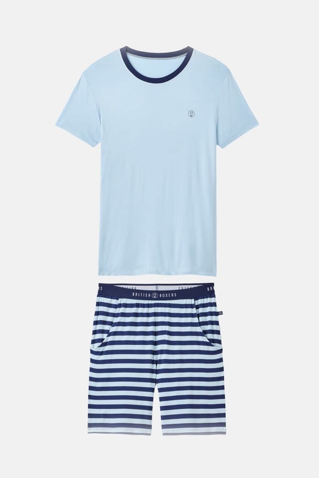 British Boxers British Boxers Men's "Skyline" Stripe Bamboo Short Pyjama Set in Light Blue - 3