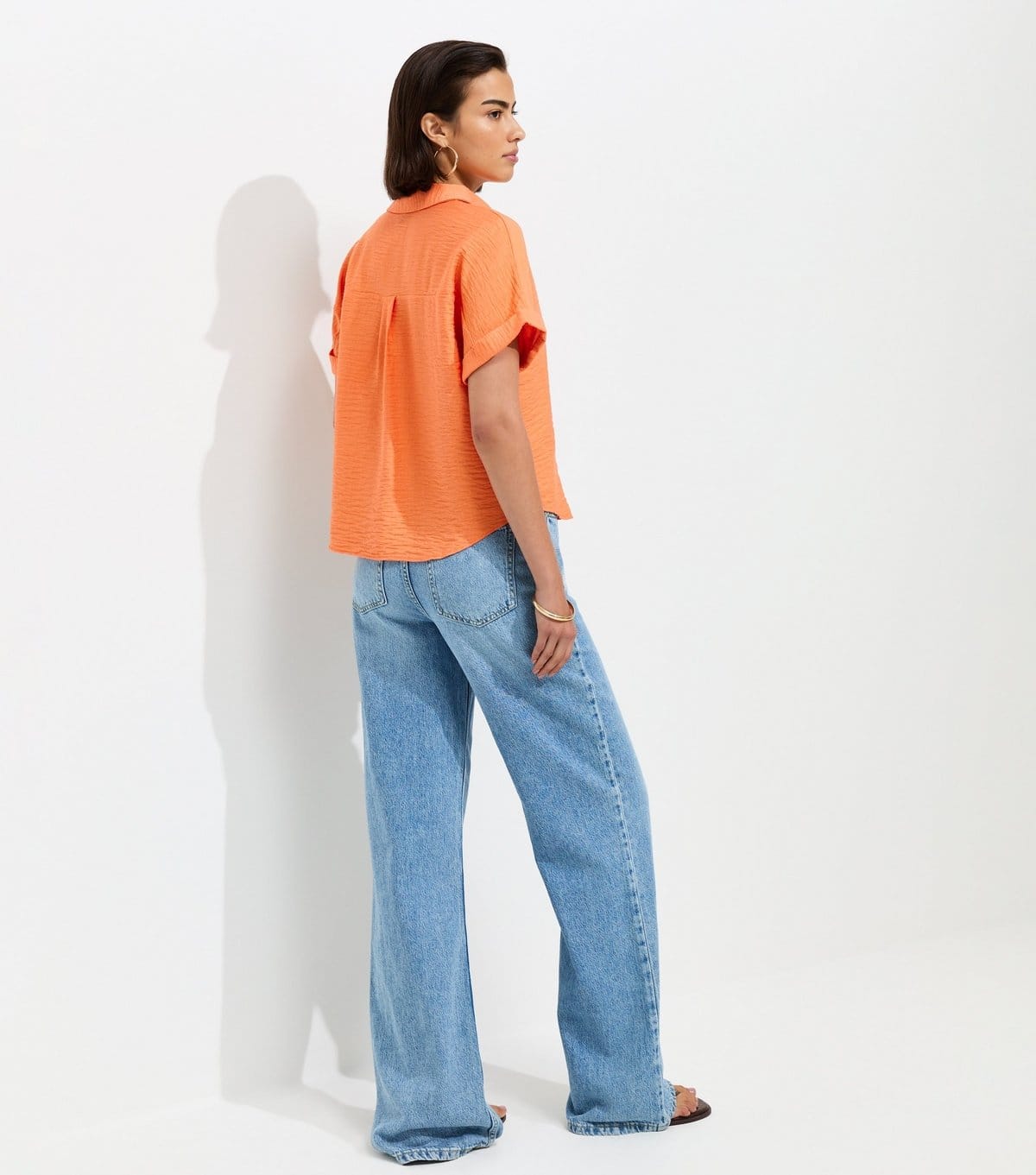 New Look Women's Bright Orange Collared V Neck Short Shirt New Look - 4