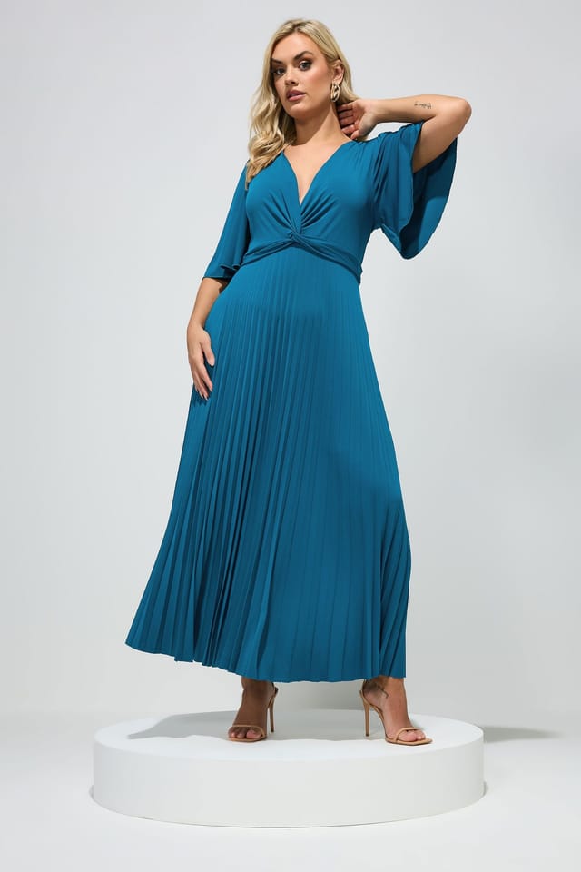 Yours Yours Women's Knot Pleated Maxi Dress in Teal - 2