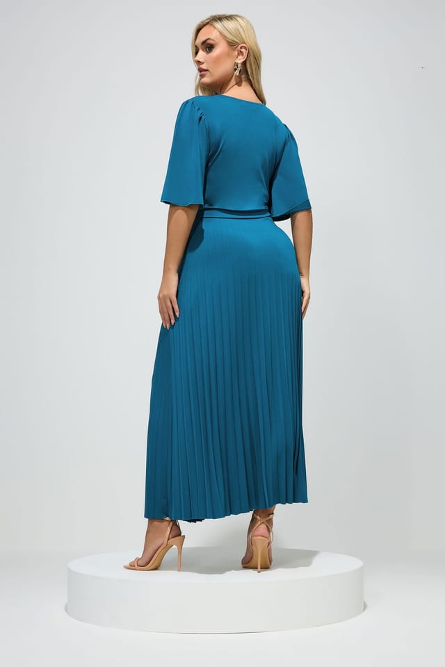 Yours Yours Women's Knot Pleated Maxi Dress in Teal - 3