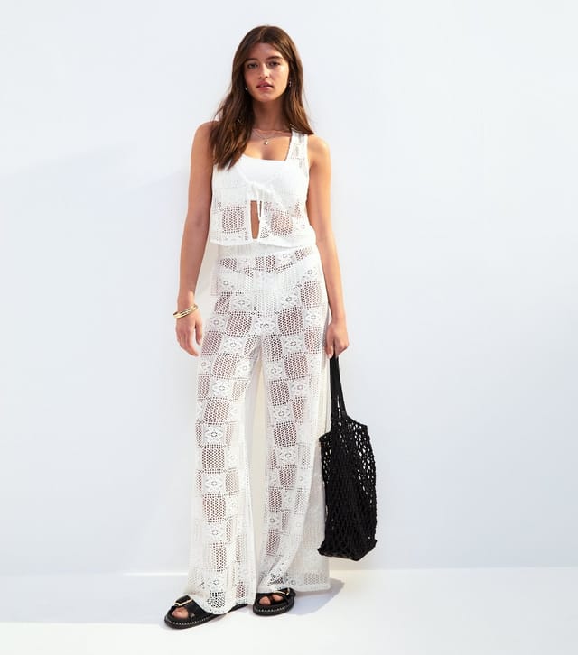 New Look Women's White Crochet Wide Leg Beach Trousers New Look - 2