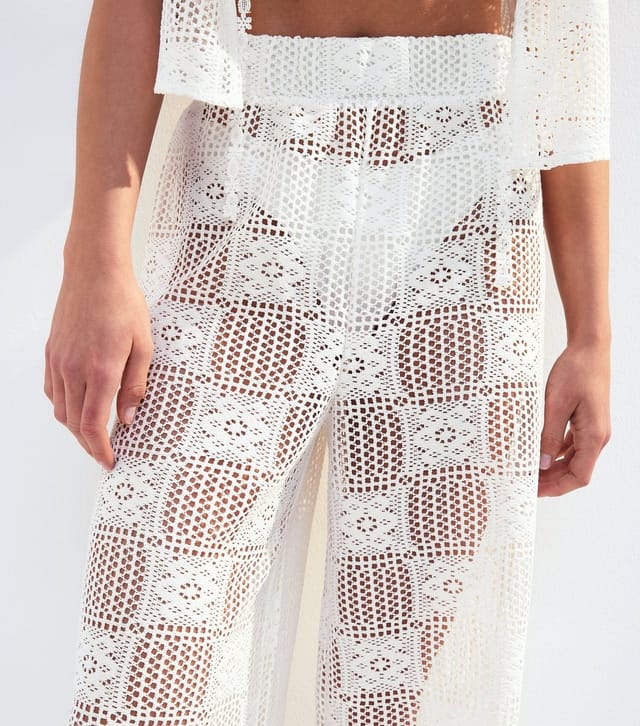 New Look Women's White Crochet Wide Leg Beach Trousers New Look - 3