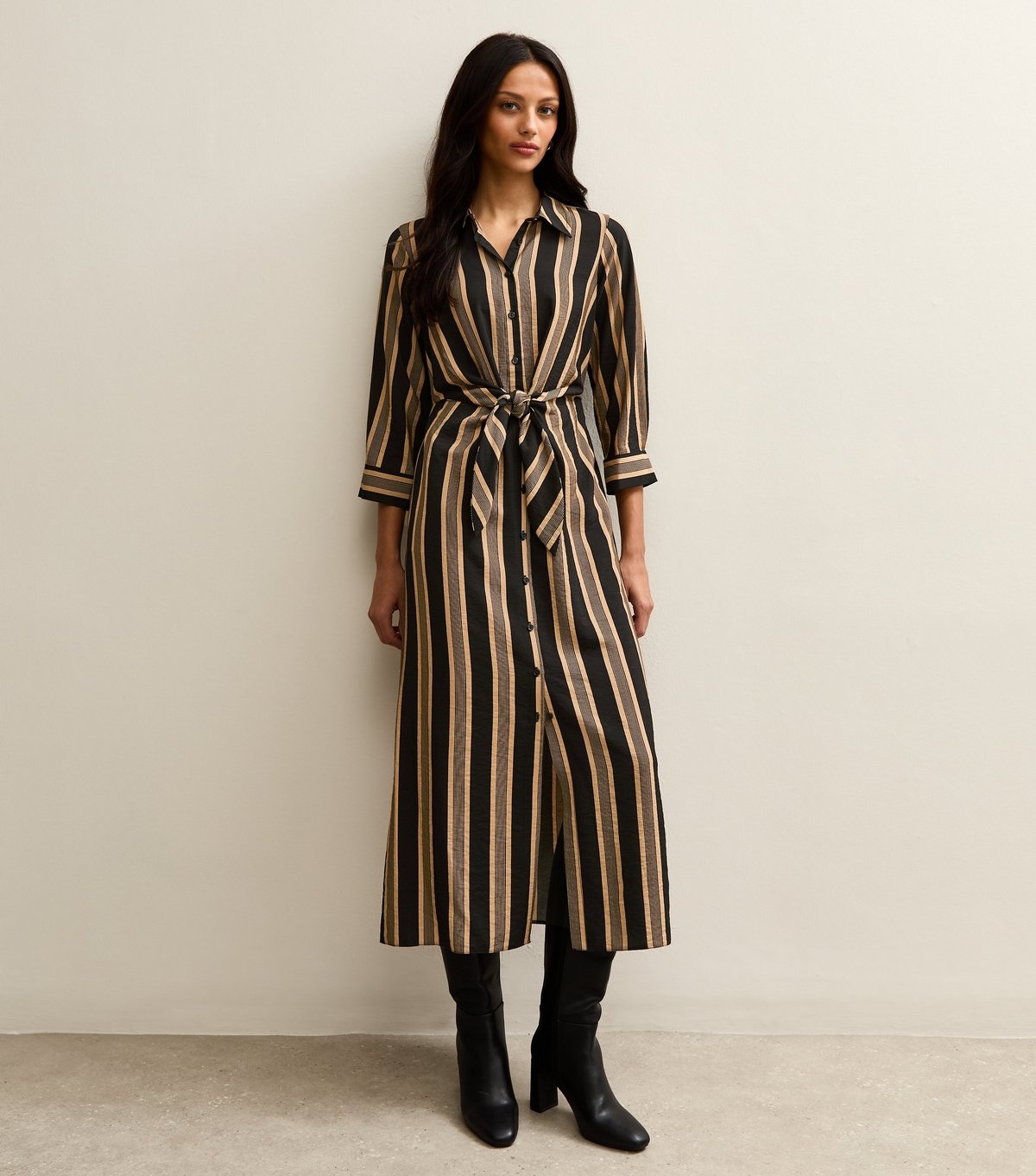 New Look Women's Black Striped Midi Shirt Dress New Look - 4