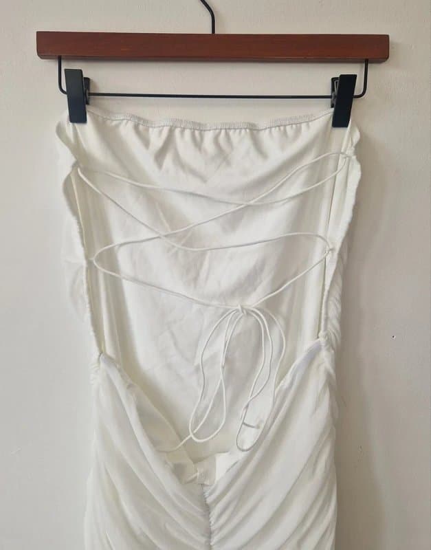 Shein Shein Bodycon Dress M NEW White Mesh Stretch Strapless Ruched Boob Tube Mini