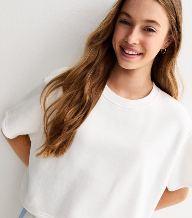 New Look Girls' Off White Short Sleeve Sweatshirt Top New Look - 2