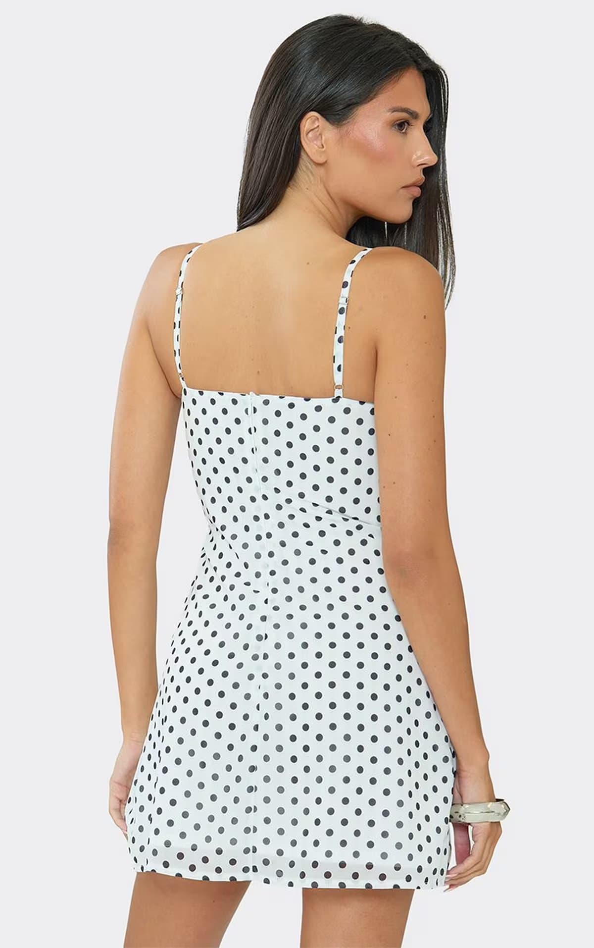 EGO Strappy Underwired Flippy Hem Mini Dress In White Polka Dot, Women's Size UK 4