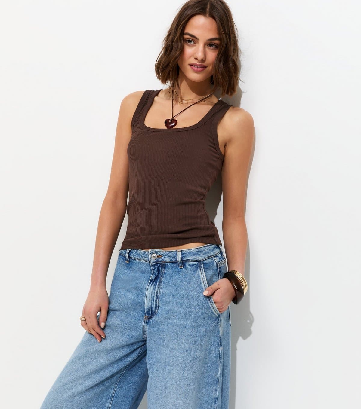 New Look Women's Dark Brown Square Neck Vest Top New Look