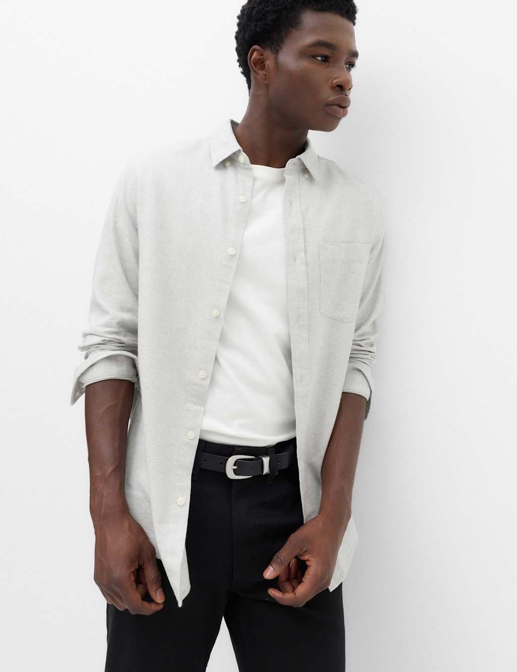 Marks & Spencer M&S Pure Cotton Flannel Shirt Grey Mix