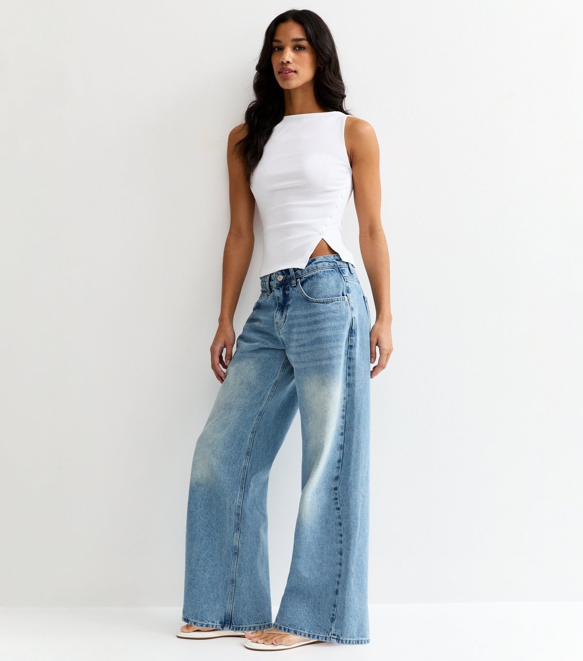 New Look Women's White Asymmetric Hem Button Side Vest Top New Look - 3