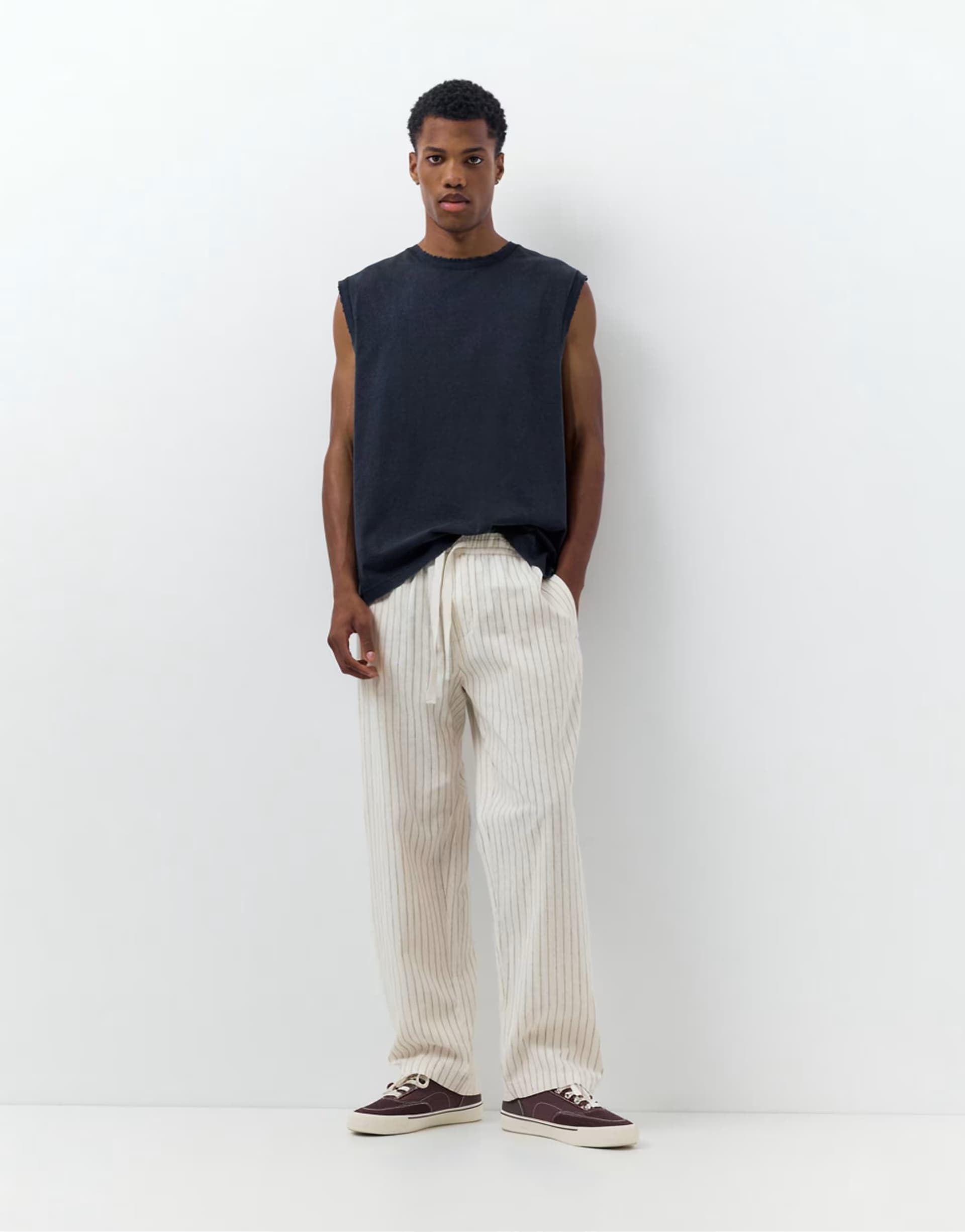 ASOS Pull&Bear linen blend jogger trousers in brown