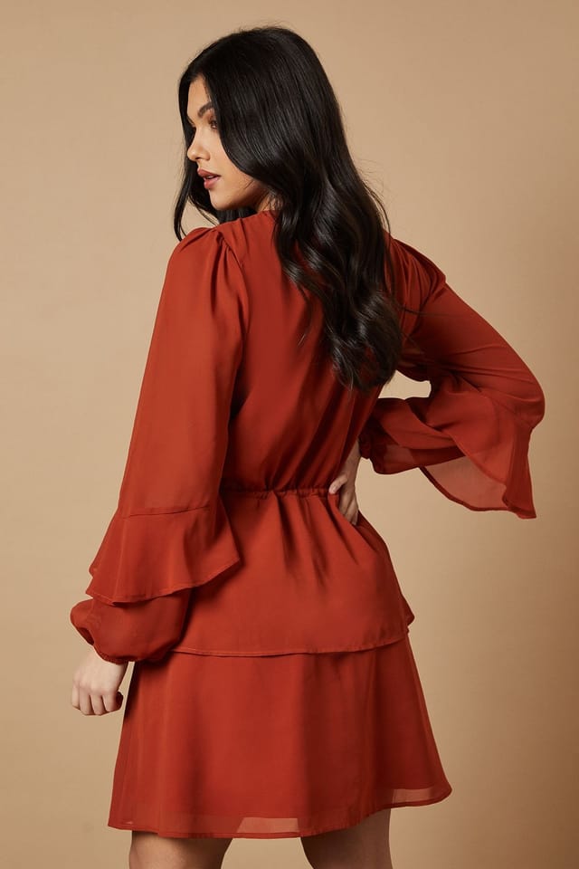 Oasis Oasis Women's Embroidered Ruffle Tier Mini Dress in Rust - 3