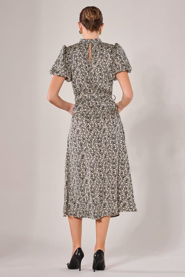 Jolie Moi Jolie Moi Women's Puff Sleeve Tie Waist Midi Dress - 2