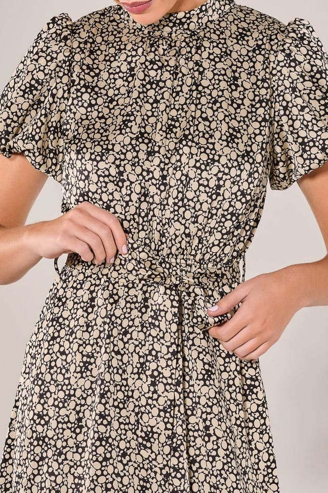 Jolie Moi Jolie Moi Women's Puff Sleeve Tie Waist Midi Dress - 3