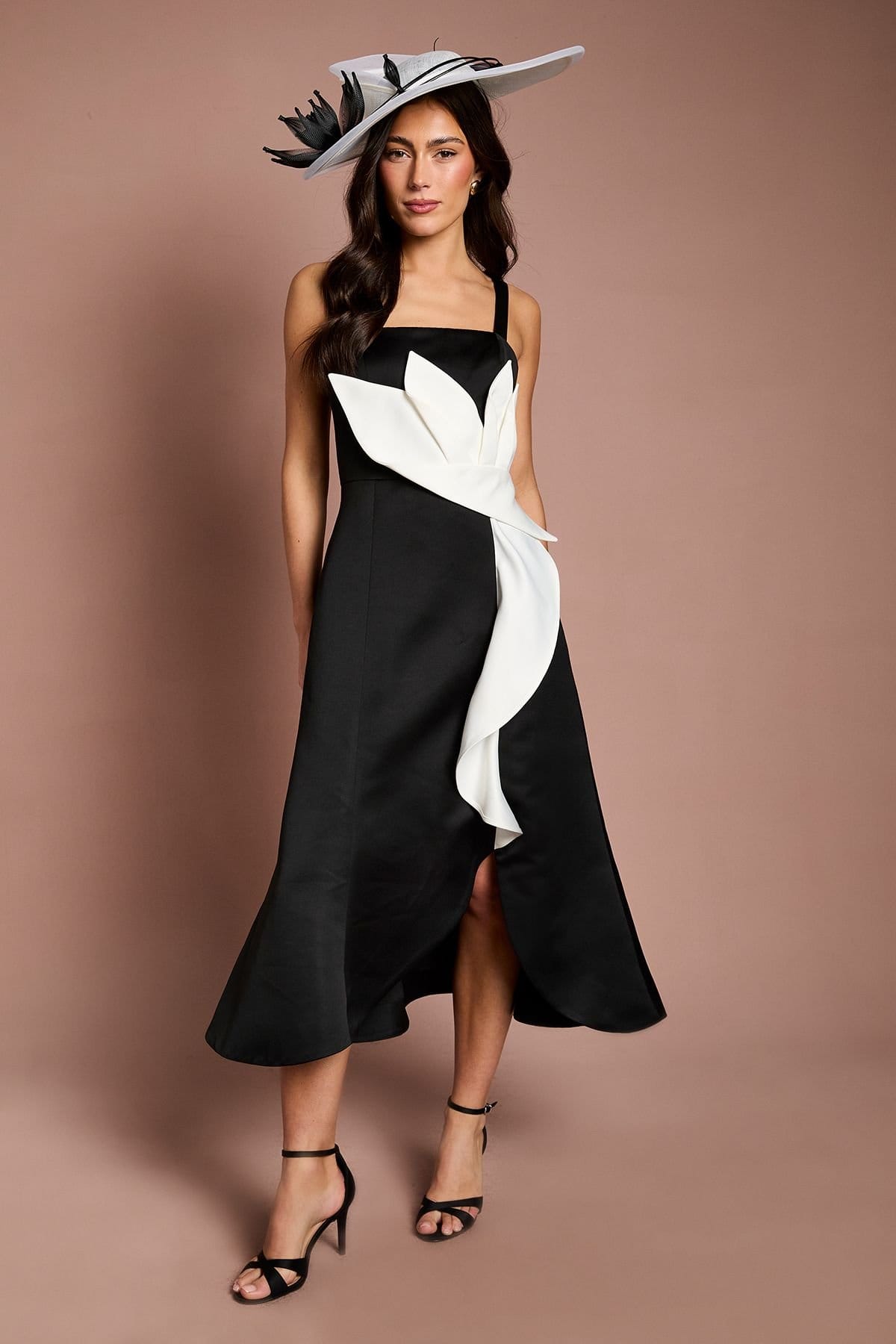 Coast Mono Satin Floral Midi Dress